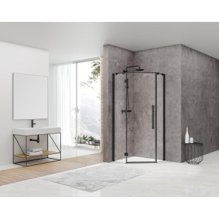 Van Rijn Products ST05 Vijfhoek cabine 87-89x200cm helder clear glas 8 mm, zwart stabilisatiestang over glas + greep. SHOWROOMMODEL