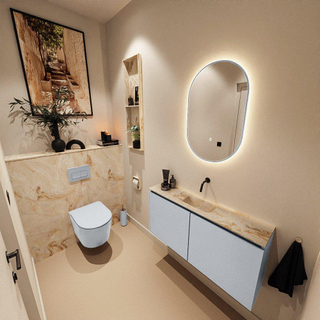 MONDIAZ TURE-DLUX Meuble toilette - 100cm - Clay - EDEN - vasque Frappe - position centrale - sans trou de robinet