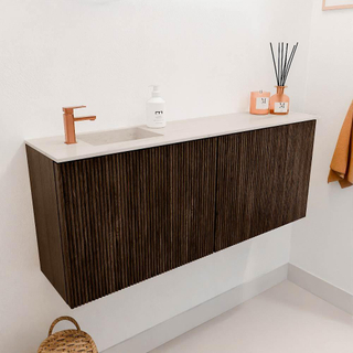 Mondiaz JOYA-DLUX 100cm toiletmeubel - kleur Walnut - Wastafel FAYE positie Links 1 kraangat kleur Meli.