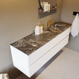 Mondiaz VICA-DLUX ensemble de meuble de salle de bain - 150cm - meuble sous lavabo talc - 2 tiroirs - lavabo encastré cloud droite - 1 trou de robinet - miroir modèle spot - version XL 60cm haut - lave