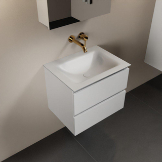 Mondiaz AIVY Ensemble de meuble - 60x45x50cm - 0 trous de robinet - 1 vasque Talc Solid surface - Centre - 2 tiroirs - avec armoire de toilette - MDF Talc