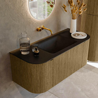 Mondiaz KURVE Badkamermeubelset - 110x46x40cm - 1 lade - 2 deuren - wastafel solid surface - midden - zonder kraangat - Dusk