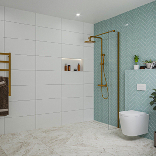 FugaFlow Eccelente Douche à l'italienne en verre - 30x200cm - verre clair - bras mural - cuivre brossé PVD (Cuivre)