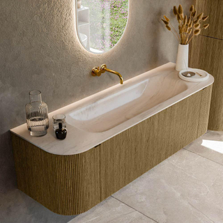 MONDIAZ KURVE-DLUX 150cm badmeubel ronding Links + Rechts kleur Dusk met 1 lade en 2 deuren. Wastafel BIG MEDIUM Midden zonder kraangat Meli.