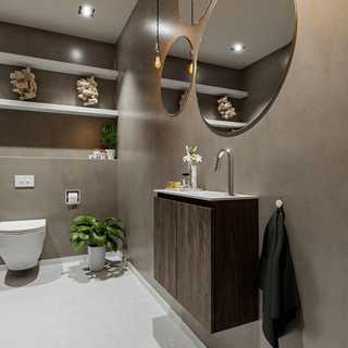 MONDIAZ TURE Kit lave-mains - 60x23x50cm - 1 trou de robinet - 2 portes - marron foncé mat - Lavabo à droite - Acrylique Blanc