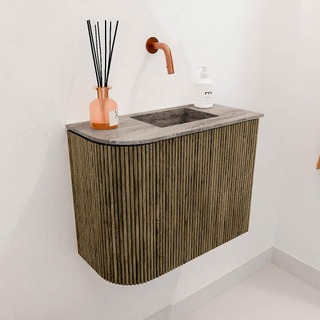 Mondiaz JOYA-DLUX Meuble de salle de bains - 51,6cm - arrondi gauche couleur Dusk - Vasque FAYE position droite Sans trou de robinet couleur Oza