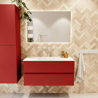 Mondiaz VICA ensemble de meuble de salle de bain - 100cm - meuble sous-vasque fire - 2 tiroirs - lavabo cloud milieu - 1 trou de robinet - version haute de 60cm - talc