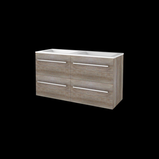 Basic-Line Start 46 ensemble de meubles de salle de bain 120x46cm avec poignées 4 tiroirs vasque acrylique 0 trous pour robinetterie mfc scotch oak