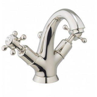 Crosswater Belgravia Robinet lavabo - 19cm - avec bec 12.7cm - poignées croix - tirette - nickel