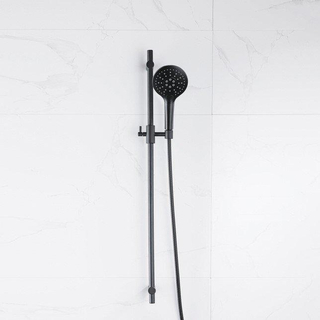 FortiFura Calvi Ensemble de douche avec barre curseur - douchette ronde - flexible en métal - Noir mat