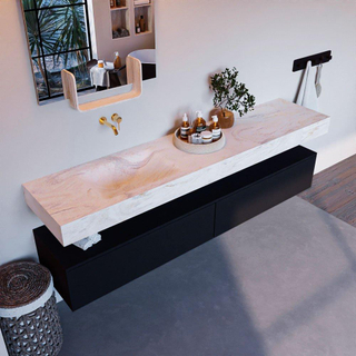 Mondiaz ALAN-DLUX Ensemble de meuble - 200cm - meuble Urban mat - 2 tiroirs - Lavabo Cloud Ostra suspendu - vasque gauche - 0 trous de robinet