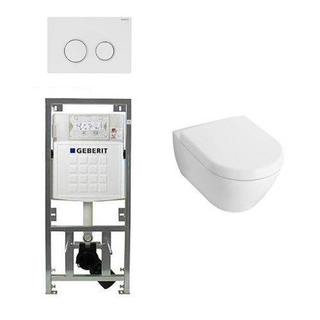 Villeroy et Boch Subway 2.0 Compact Pack WC avec abattant et réservoir encastrable Geberit et plaque de commande Sigma20 blanc