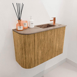 Mondiaz JOYA-DLUX Meuble de toilette 61.6cm - arrondi gauche couleur Chêne - Vasque FAYE position Droite 1 trou de robinet couleur Arena.