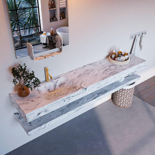 Mondiaz ALAN-DLUX Ensemble de meuble - 200cm - meuble Glace mat - 0 tiroirs - Lavabo Cloud Glace suspendu - vasque Gauche - 1 trou de robinet