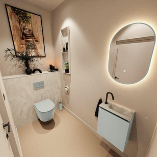 MONDIAZ TURE-DLUX Meuble toilette - 40cm - Greey - EDEN - vasque Ostra - position droite - 1 trou de robinet