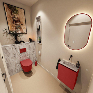 MONDIAZ TURE-DLUX Meuble toilette - 40cm - Fire - EDEN - vasque Glace - position centrale - sans trou de robinet