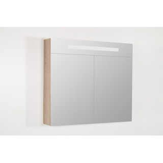 BRAUER Double Face Spiegelkast - 80x70x15cm - verlichting - geintegreerd - 2 links- rechtsdraaiende spiegeldeur - MFC - legno calore
