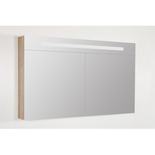 Saniclass Double Face Spiegelkast - 120x70x15cm - verlichting - geintegreerd - 2 links- rechtsdraaiende spiegeldeur - MFC - legno calore