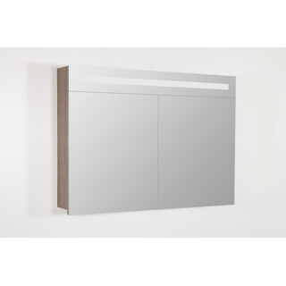 Saniclass 2.0 Spiegelkast - 100x70x15cm - verlichting geintegreerd - 2 links- en rechtsdraaiende spiegeldeuren - MFC - legno viola