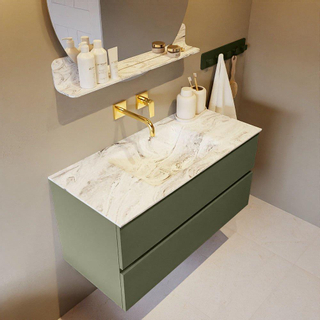 Mondiaz VICA-DLUX Ensemble de meuble de salle de bain - 100cm - meuble sous-vasque armée - 2 tiroirs - lavabo encastrée nuage milieu - sans trous de robinet - version haute de 60cm - glace