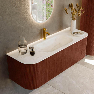 Mondiaz KURVE-DLUX Ensemble de meuble - 140x46x40cm - 1 tiroir - 2 portes - lavabo en solid surface - milieu - 1 trou de robinet - Ruby
