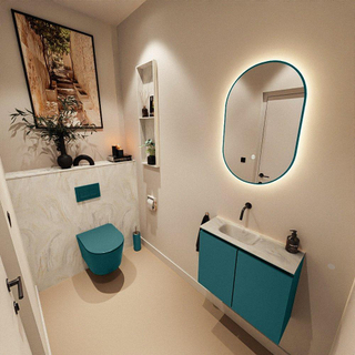 MONDIAZ TURE-DLUX Meuble toilette - 60cm - Smag - EDEN - vasque Ostra - position gauche - sans trou de robinet