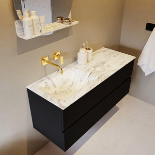 Mondiaz VICA-DLUX ensemble de meuble de salle de bain - 120cm - meuble sous-vasque urbain - 4 tiroirs - lavabo encastré cloud gauche - sans trous de robinet - version haute de 60cm - glace