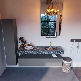 Mondiaz ALAN-DLUX Ensemble de meuble - 150cm - meuble Plata mat - 1 tiroir - Lavabo Cloud Lava suspendu - vasque Droite - 1 trou de robinet