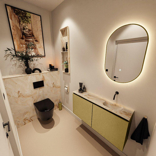 MONDIAZ TURE-DLUX Meuble toilette - 100cm - Oro - EDEN - vasque Frappe - position droite - sans trou de robinet