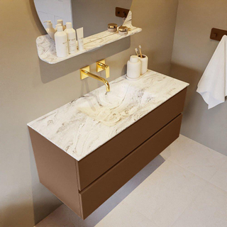 Mondiaz VICA-DLUX Ensemble de meuble de salle de bain - 110cm - meuble sous-vasque reposant - 2 tiroirs - lavabo encastrée cloud milieu - sans trous de robinet - version haute de 60cm - glace