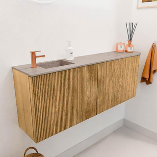 Mondiaz JOYA-DLUX 111.6cm toiletmeubel - ronding rechts kleur Oak - Wastafel FAYE positie Links 1 kraangat kleur Saba.