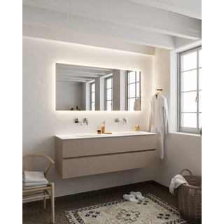 Mondiaz VICA ensemble de meuble de salle de bain - 150cm - meuble sous-vasque fumée - 2 tiroirs - lavabo lune double - sans trou de robinet version XL 60cm de haut