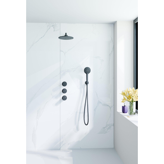 Fortifura Nebbio Ensemble de douche pluie - robinet encastré - corps encastré - coude mural - flexible de douche métal - douchette ronde - bras mural 35cm - pomme de douche ronde - noir mat