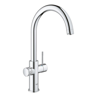 GROHE Blue Home Keukenkraan - C-uitloop - 1-gats - filterfunctie - plat licht en bruisend water - chroom