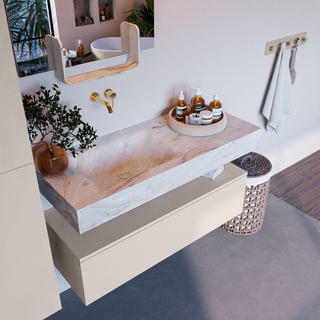 Mondiaz ALAN-DLUX Ensemble de meuble - 110cm - meuble Linen mat - 1 tiroir - Lavabo Cloud Frappe suspendu - vasque Gauche - 0 trous de robinet