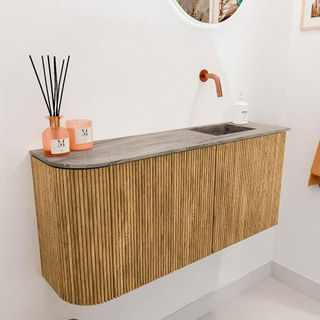 Mondiaz JOYA-DLUX 91.6cm toiletmeubel - ronding links kleur Oak - Wastafel FAYE positie Rechts Zonder kraangat kleur Oza.