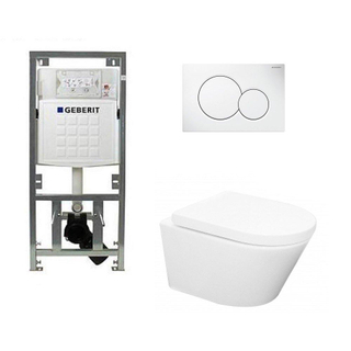 Wiesbaden Vesta toiletset Rimless 52cm inclusief UP320 toiletreservoir en softclose toiletzitting met bedieningsplaat wit