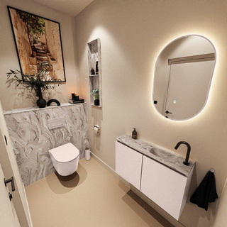 MONDIAZ TURE-DLUX Meuble toilette - 80cm - Rosee - EDEN - vasque Glace - position droite - 1 trou de robinet
