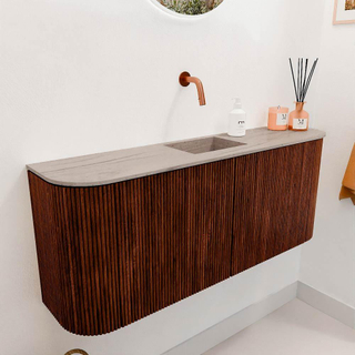 Mondiaz JOYA-DLUX 103.2cm toiletmeubel - ronding links en rechts kleur Ruby - Wastafel FAYE positie Midden Zonder kraangat kleur Saba.