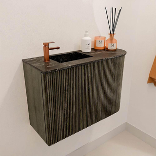 Mondiaz JOYA-DLUX 61.6cm toiletmeubel - ronding rechts kleur Shadow - Wastafel FAYE positie Links 1 kraangat kleur Lava.