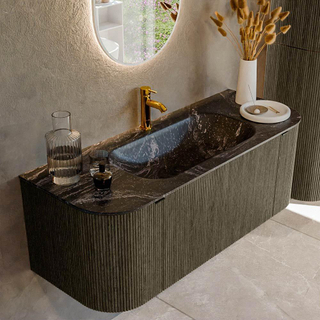 Mondiaz KURVE-DLUX Ensemble de meuble - 120x46x40cm - 1 tiroir - 2 portes - lavabo en solid surface - milieu - 1 trou de robinet - Shadow