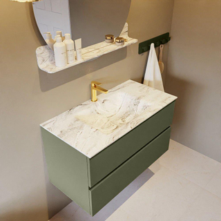 Mondiaz VICA-DLUX Ensemble de meuble de salle de bain - 90cm - meuble sous-vasque armée - 2 tiroirs - lavabo encastré nuage milieu - 1 trou de robinet - version haute 60cm - glace