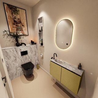 MONDIAZ TURE-DLUX Meuble toilette - 80cm - Oro - EDEN - vasque Glace - position gauche - 1 trou de robinet