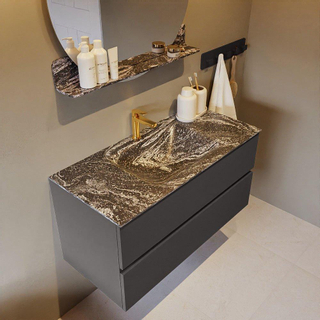 Mondiaz VICA-DLUX ensemble de meuble de salle de bain - 100cm - meuble sous-vasque gris foncé - 2 tiroirs - lavabo encastré cloud milieu - 1 trou de robinet - miroir modèle spot - version XL 60cm de haut - lave