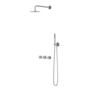 IVY Pact Ensemble douche pluie - encastrable - symétrie - 2 robinets d'arrêt - bras plafond 30 cm - pomme de douche medium 25 cm - support avec sortie - flexible de douche 150 cm - douchette stick - Chrome