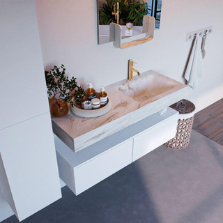 Mondiaz ALAN-DLUX Ensemble de meuble - 120cm - meuble Talc mat - 2 tiroirs - Lavabo Cloud Frappe suspendu - vasque Droite - 1 trou de robinet