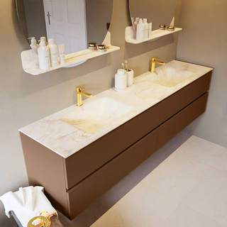 Mondiaz VICA-DLUX ensemble de meuble de salle de bain - 200cm - meuble sous-vasque reposant - 4 tiroirs - lavabo encastré cloud double - 2 trous de robinet - version haute de 60cm - ostra