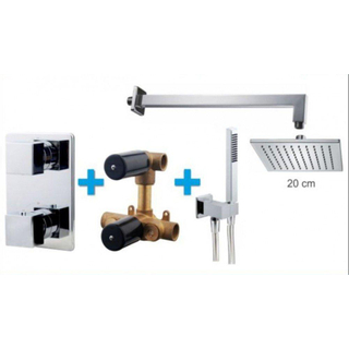 Wiesbaden One Pack Set de douche thermostatique encastrable carré avec bras mural et douche de tête 20cm chrome