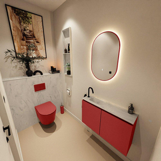 MONDIAZ TURE-DLUX Meuble toilette - 80cm - Fire - EDEN - vasque Opalo - position gauche - 1 trou de robinet