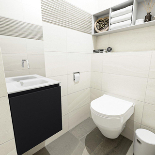 MONDIAZ OLAN Kit lave-mains - 40x30x40cm - 0 trous de robinet - 1 tiroir - urban mat - lavabo centré - Solid Surface Blanc